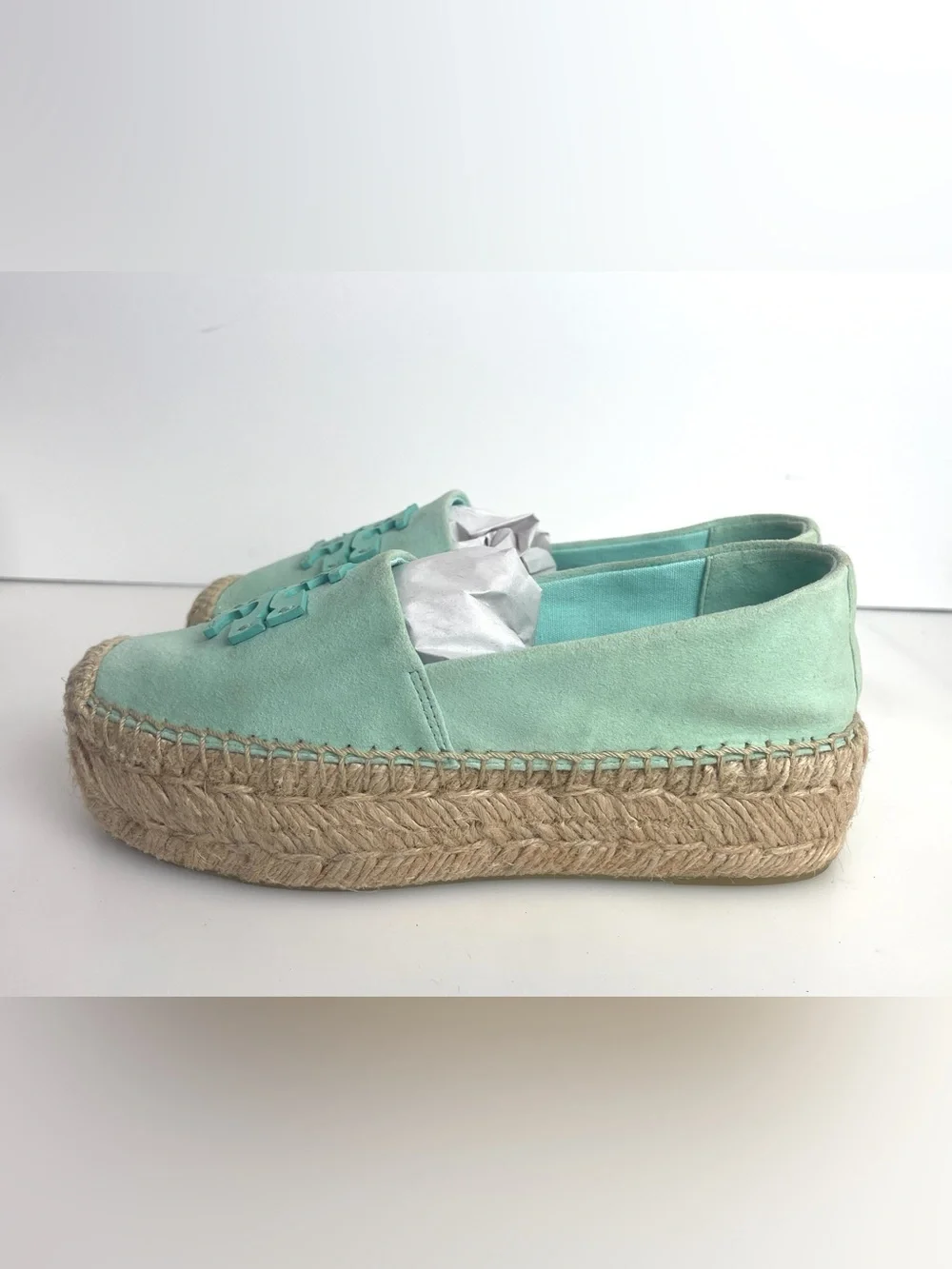 Tory Burch Ines Suede 1.75”H Platform Espadrille Size 5 In Seabubble/ Aqua mint